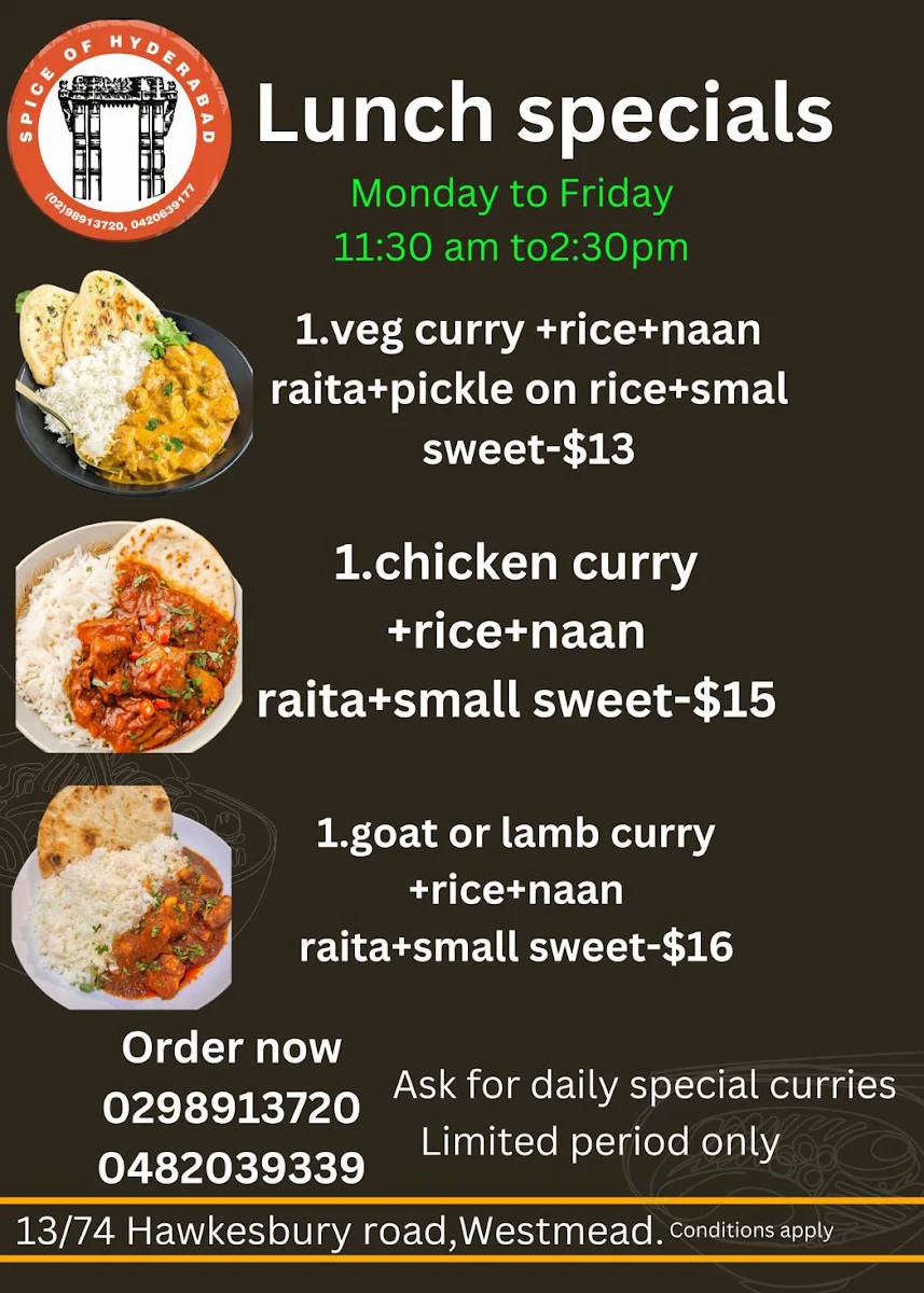Menu, Spice of Hyderabad