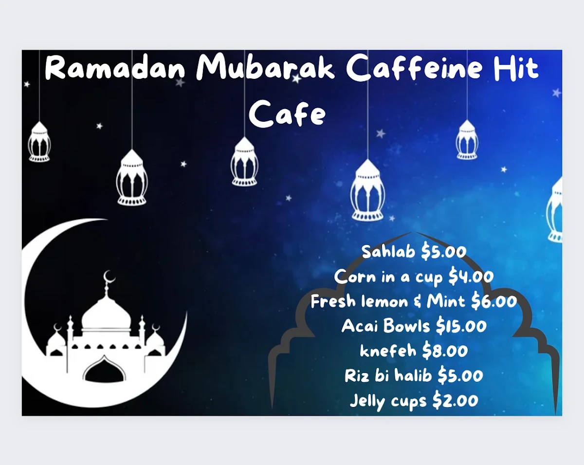 Menu, CAFFEINE HIT CAFE