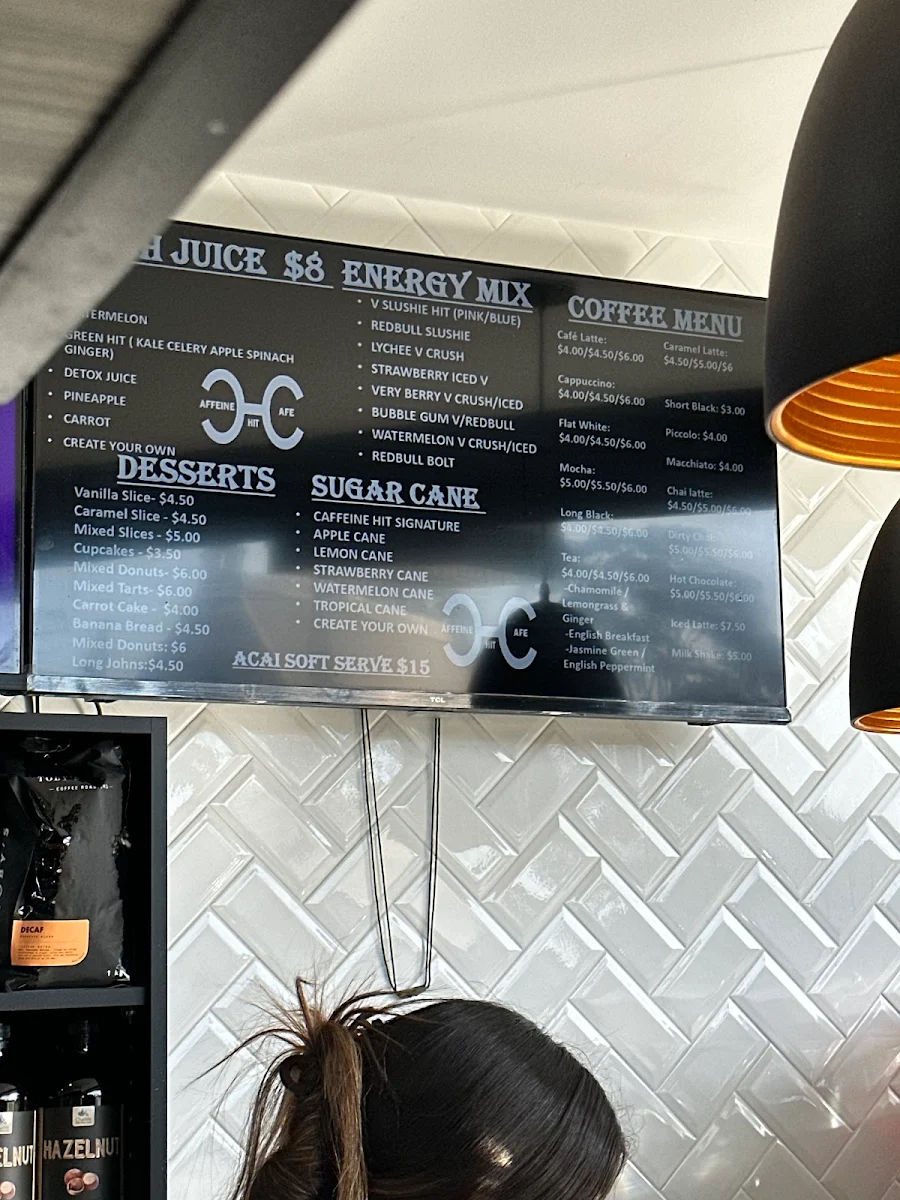Menu, CAFFEINE HIT CAFE