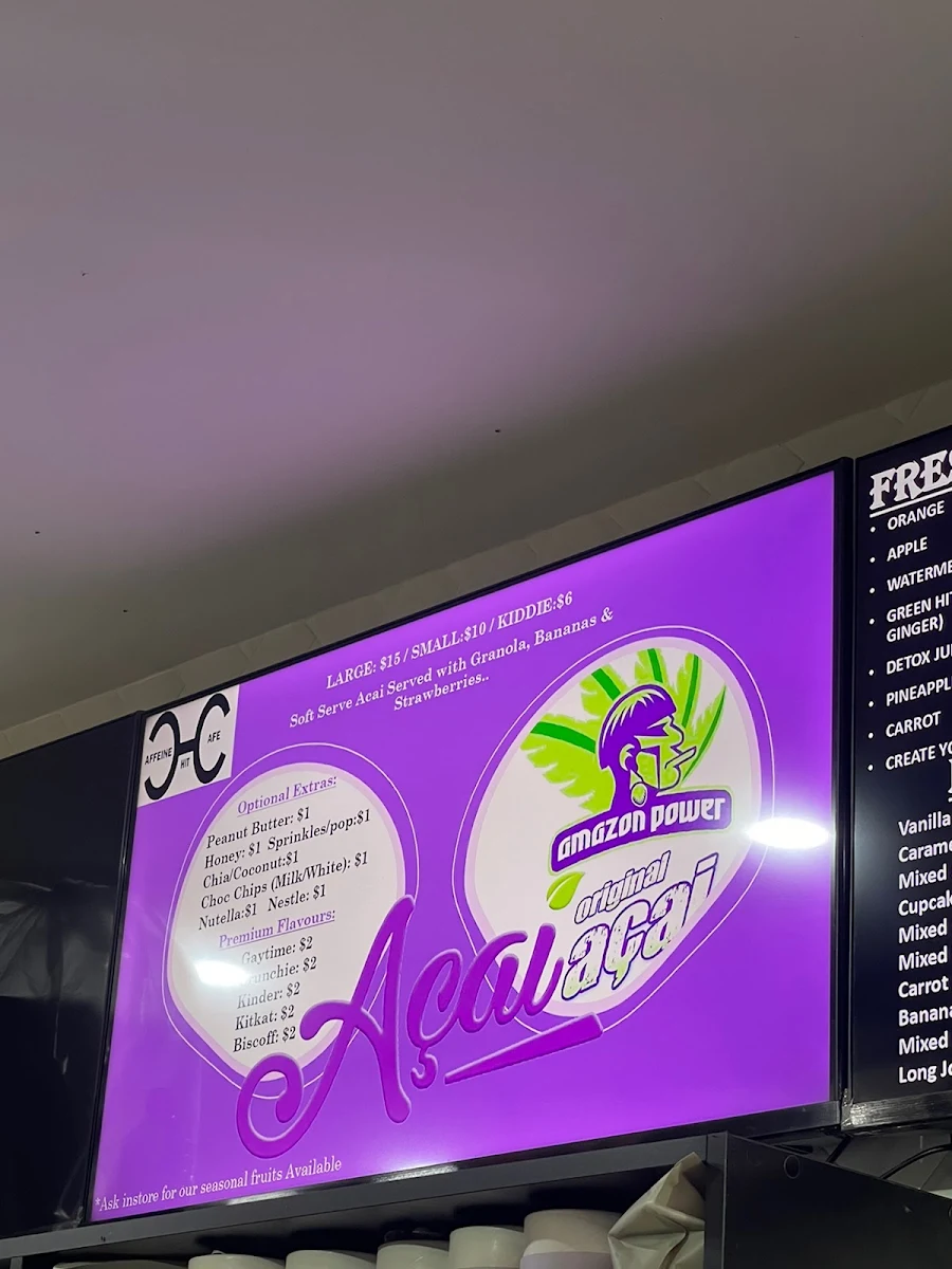 Menu, CAFFEINE HIT CAFE