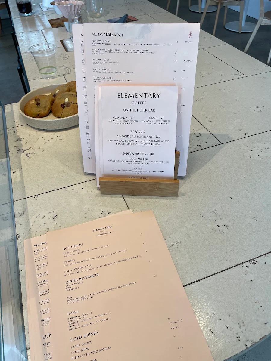 Menu, Elementary Coffee Torrensville