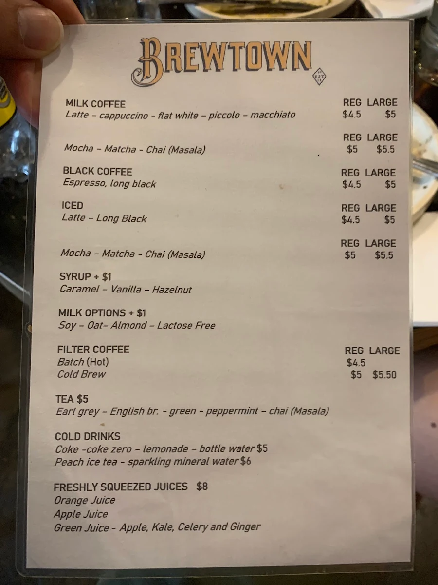 Menu, Brewtown Newtown