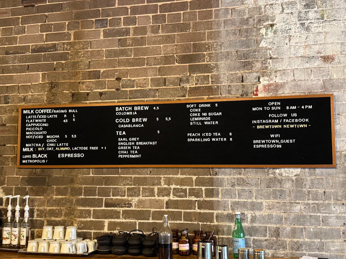 Menu, Brewtown Newtown