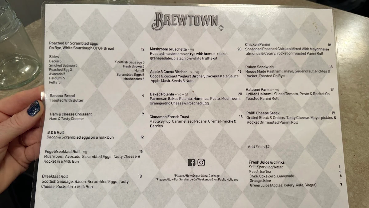 Menu, Brewtown Newtown