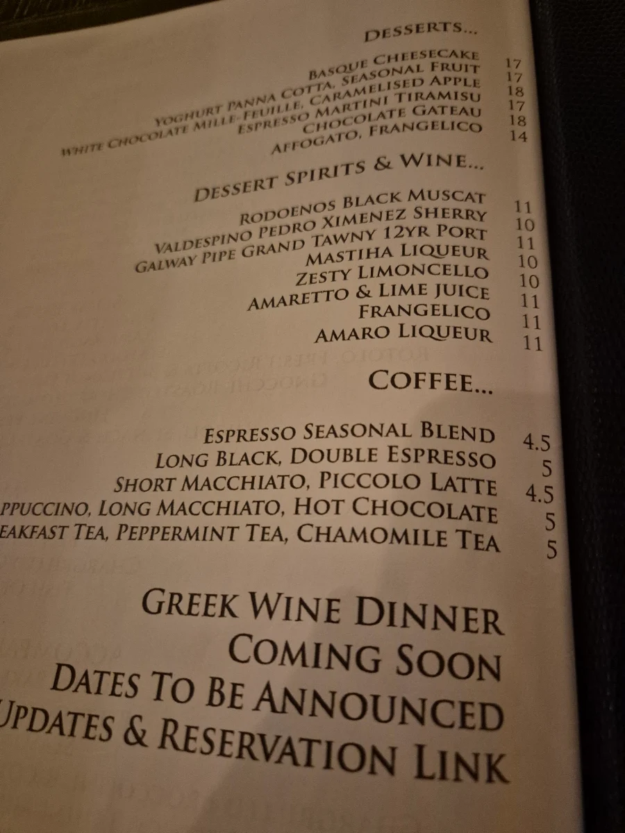 Menu, SOWL Restaurant