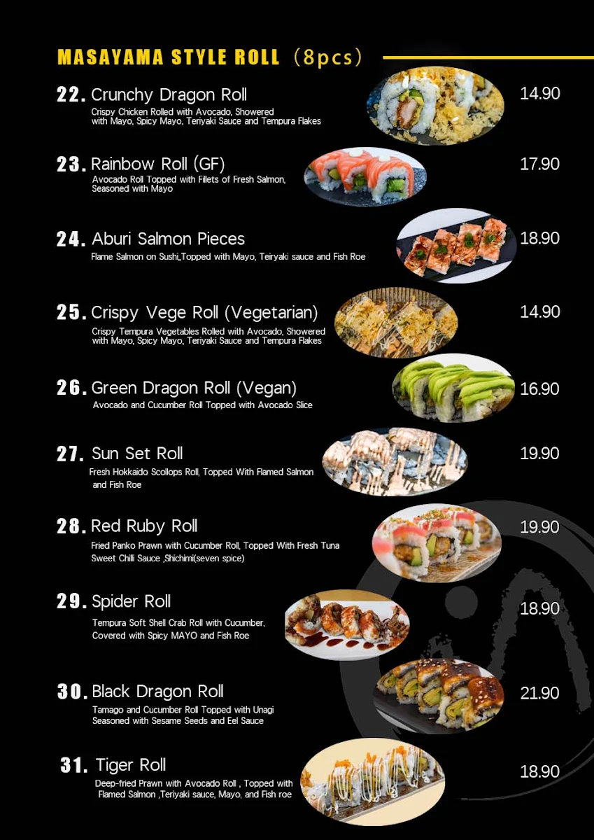 Menu, Masayama Japanese