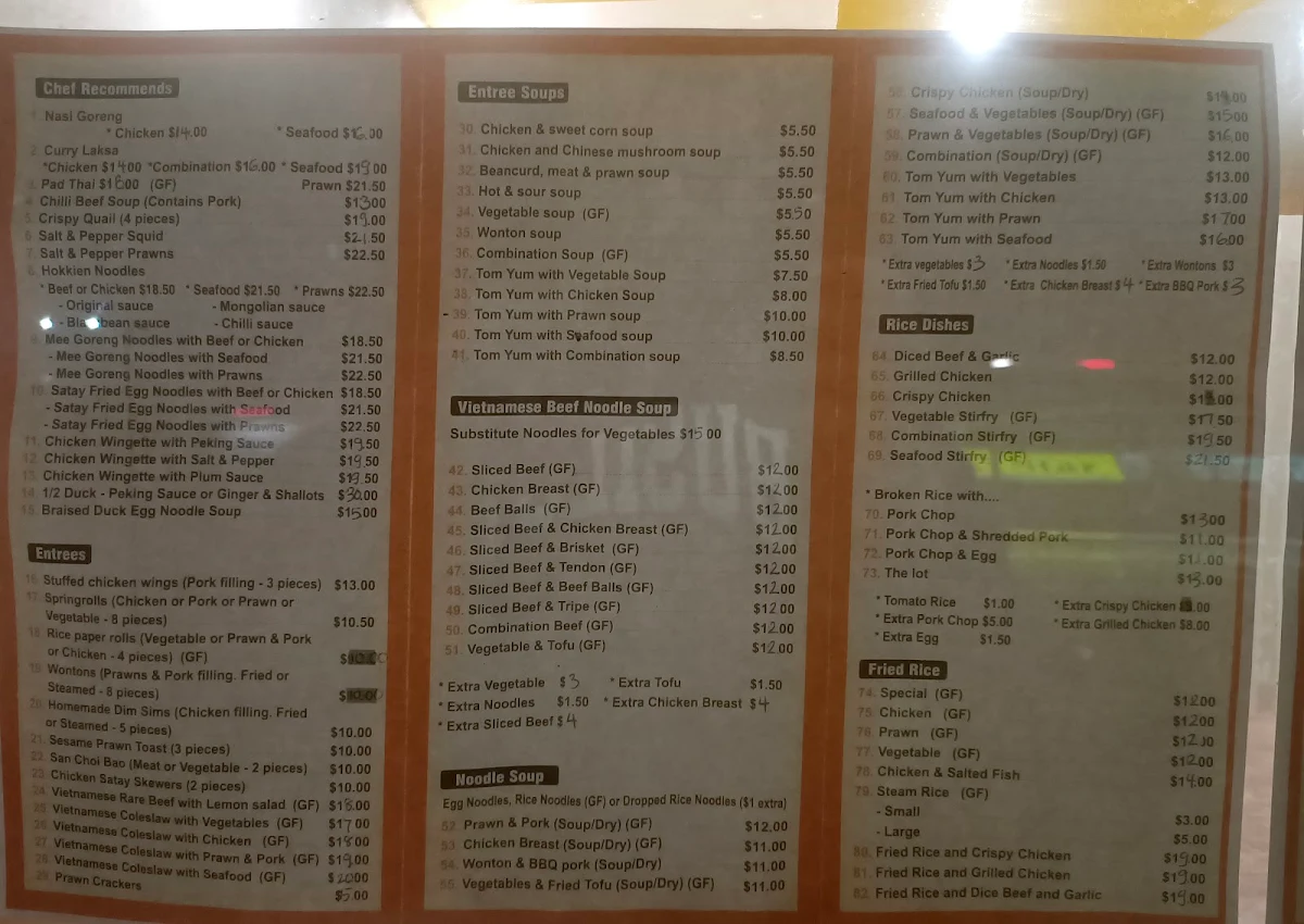 Menu, Pho 5 Star