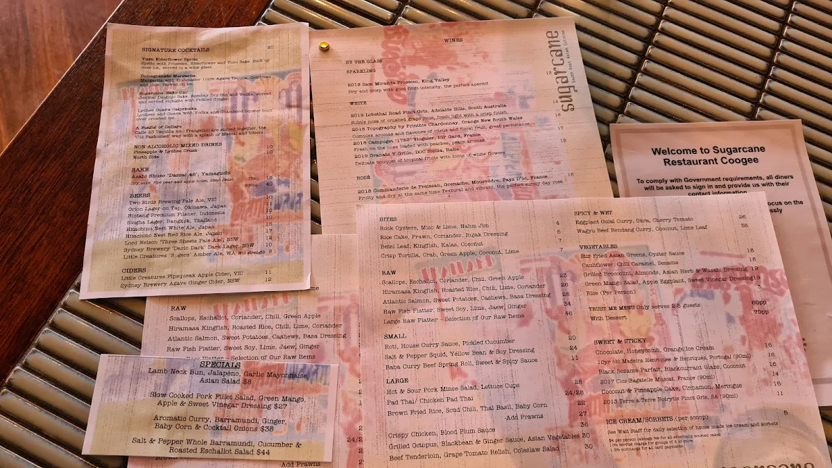 Menu, Sugarcane Coogee