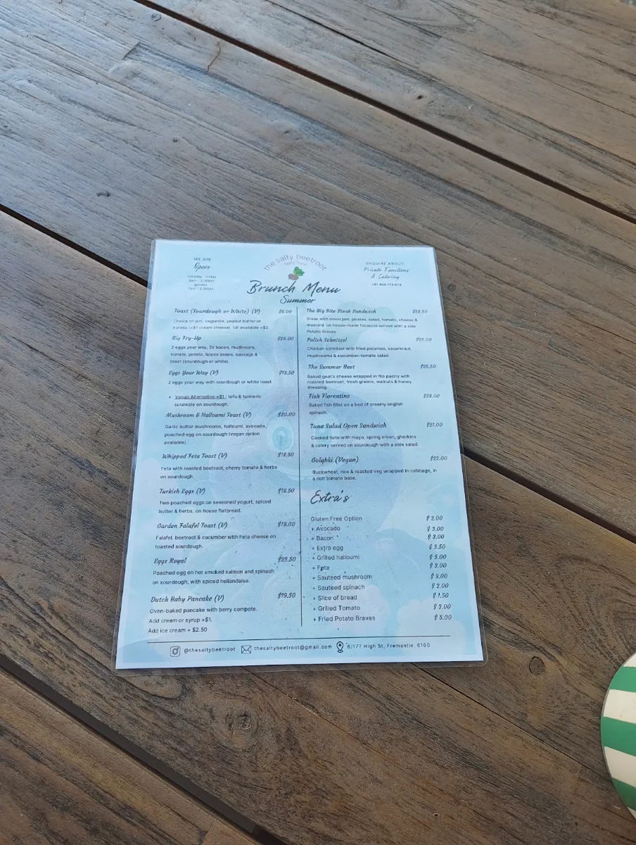 Menu, The Salty Beetroot