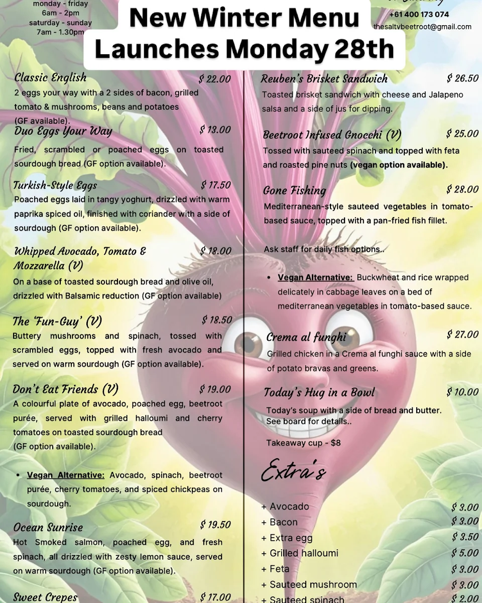Menu, The Salty Beetroot