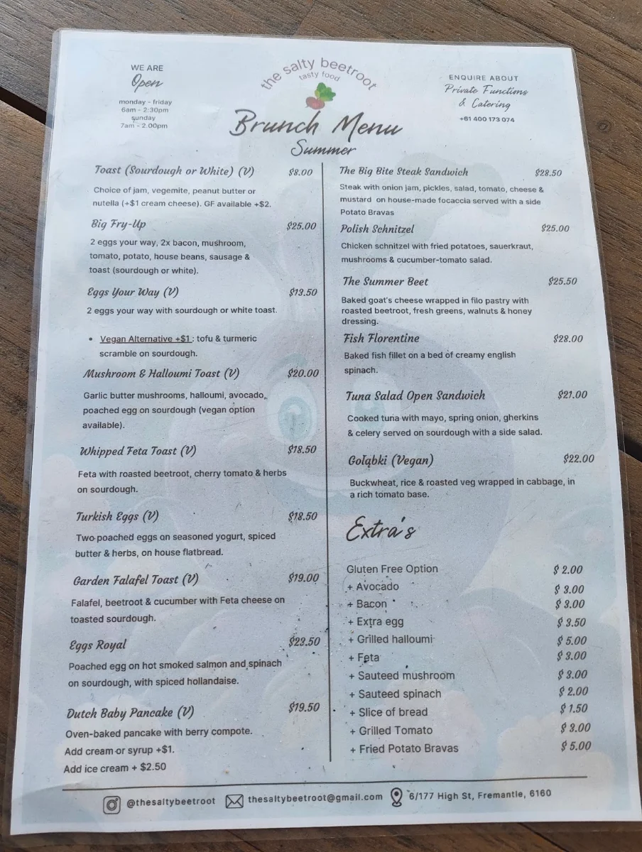 Menu, The Salty Beetroot