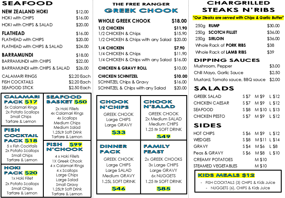 Menu, FISH N’CHOOK