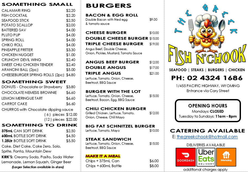 Menu, FISH N’CHOOK