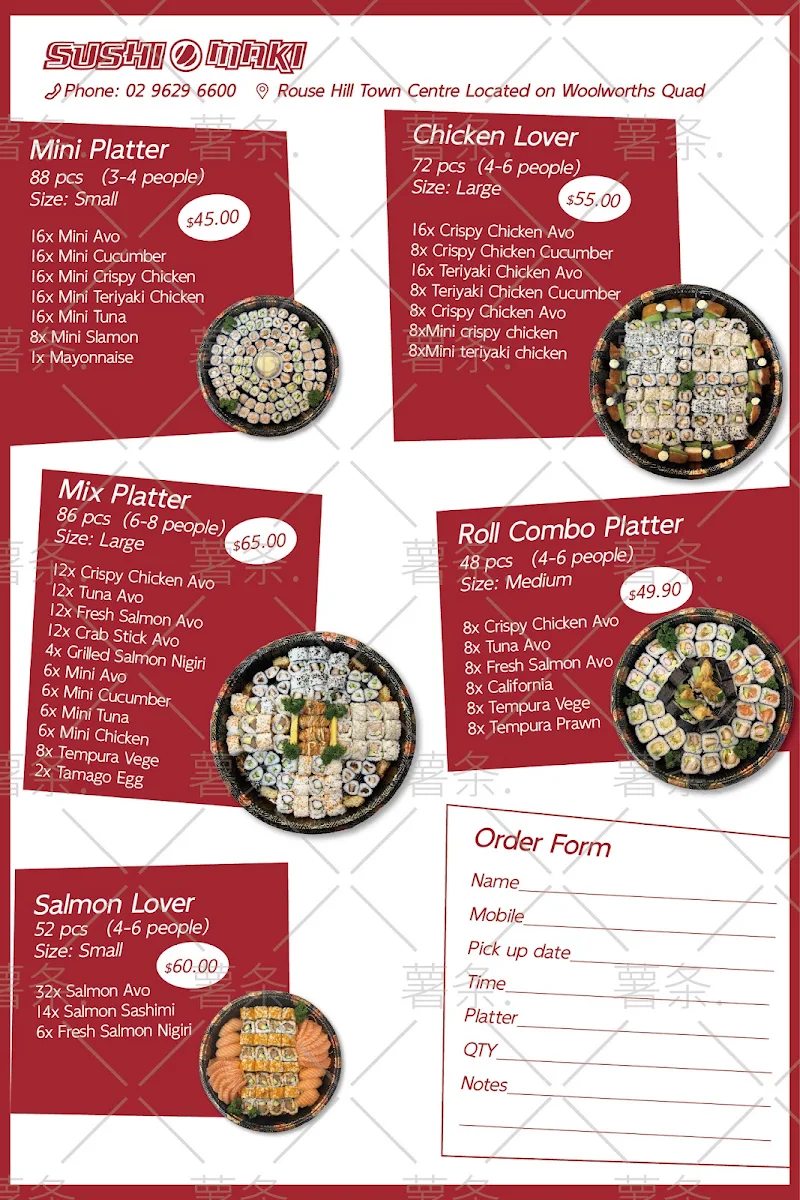 Menu, Sushi Maki Rouse Hill
