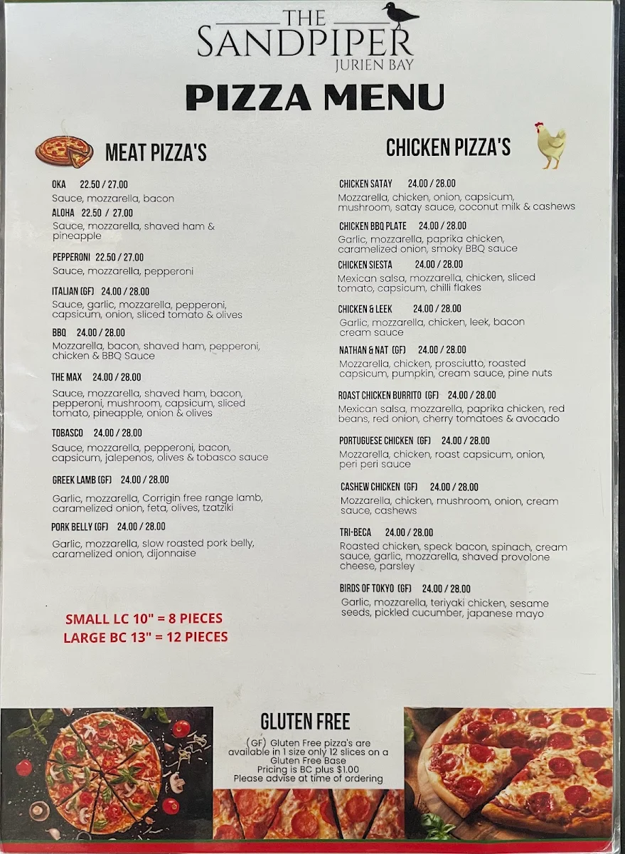Menu, Sandpiper Tavern & Pizzeria