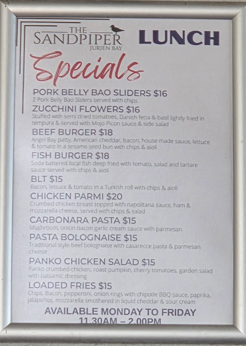 Menu, Sandpiper Tavern & Pizzeria