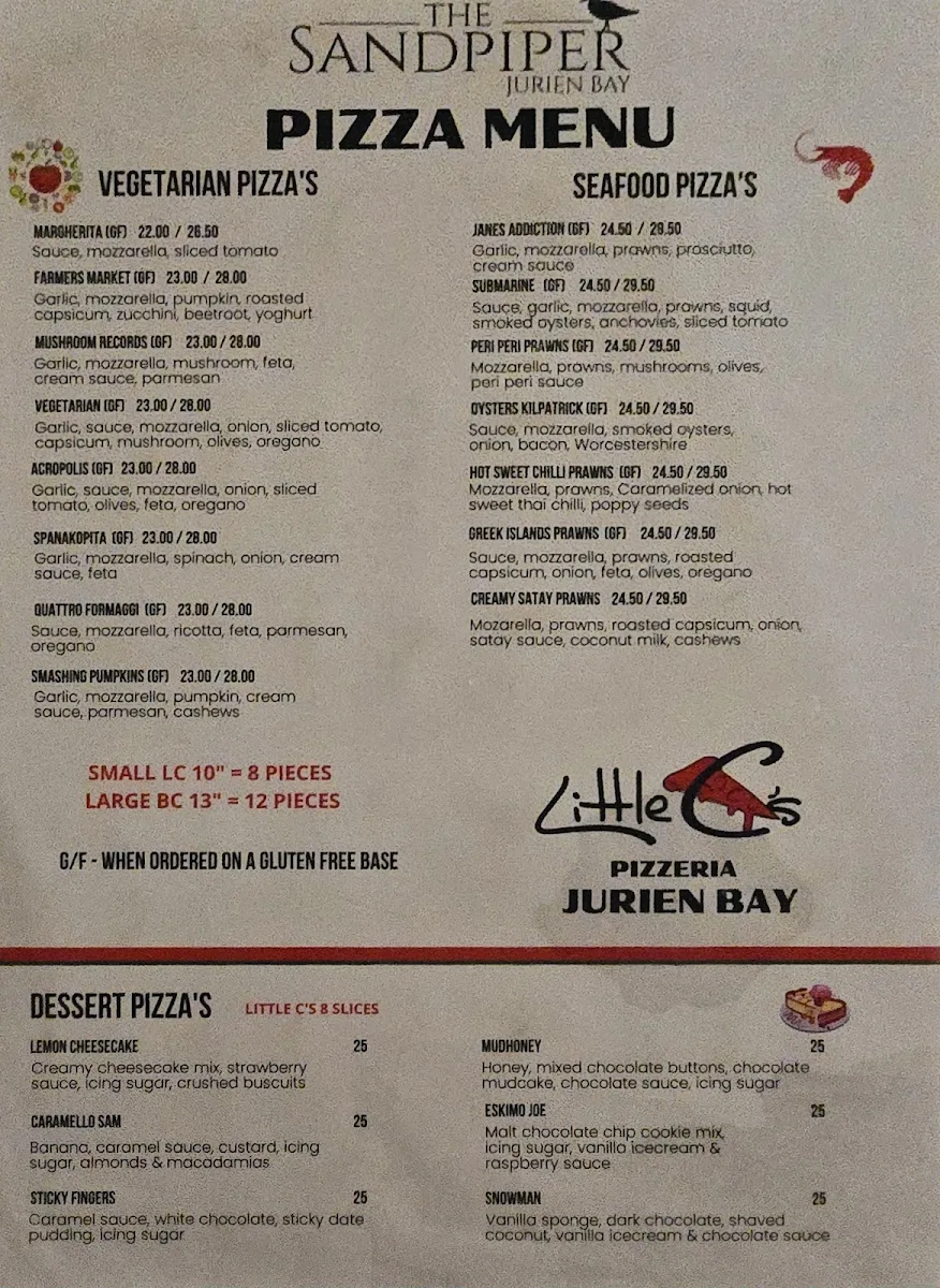 Menu, Sandpiper Tavern & Pizzeria