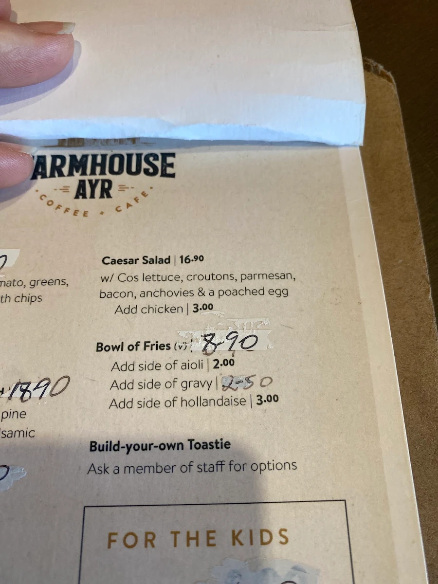 Menu, Farmhouse Ayr Coffee & Cafe