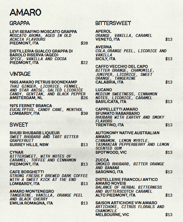 Menu, Studio Amaro