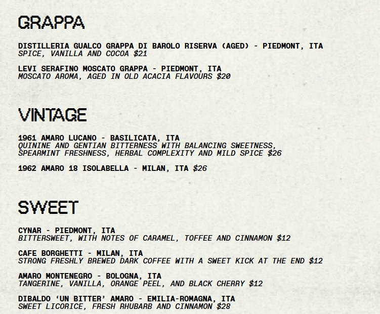 Menu, Studio Amaro