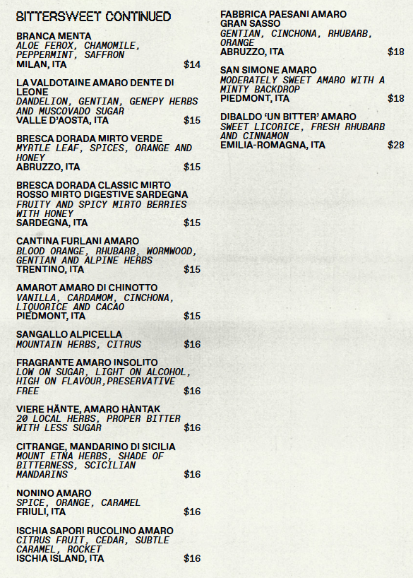 Menu, Studio Amaro