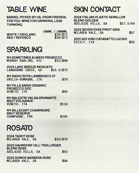 Menu, Studio Amaro