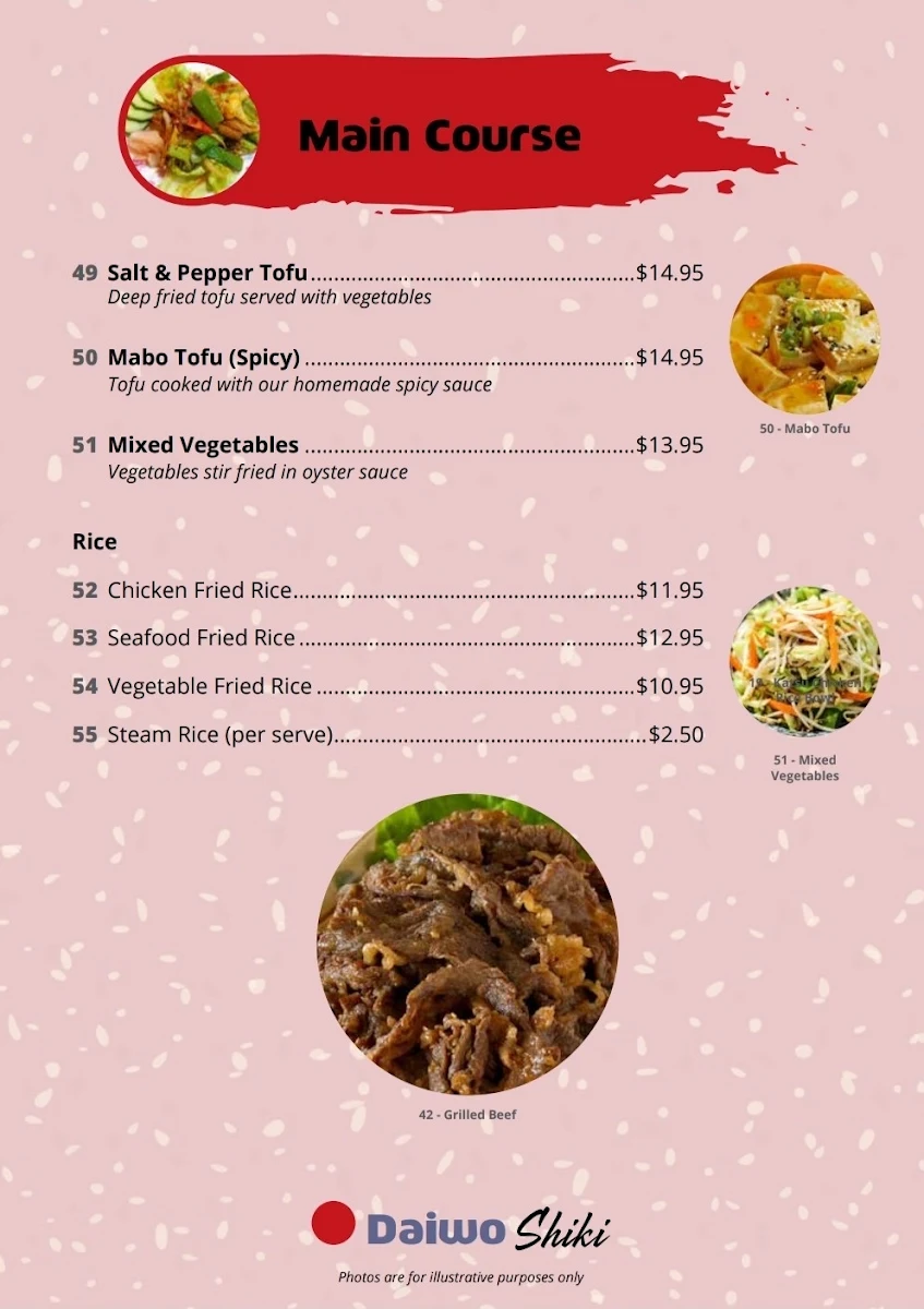 Menu, Daiwo Shiki