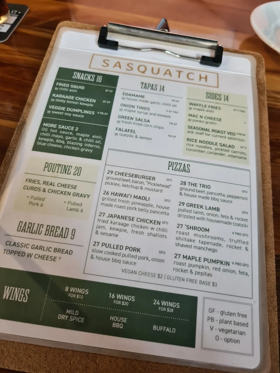 Menu, SASQUATCH BAR