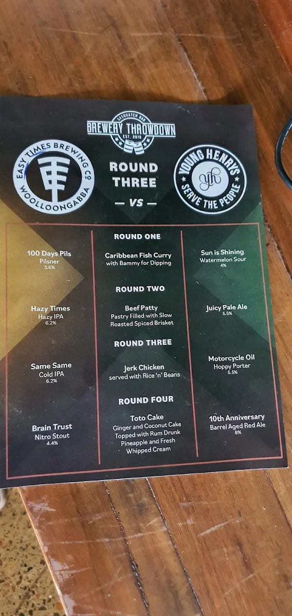 Menu, SASQUATCH BAR