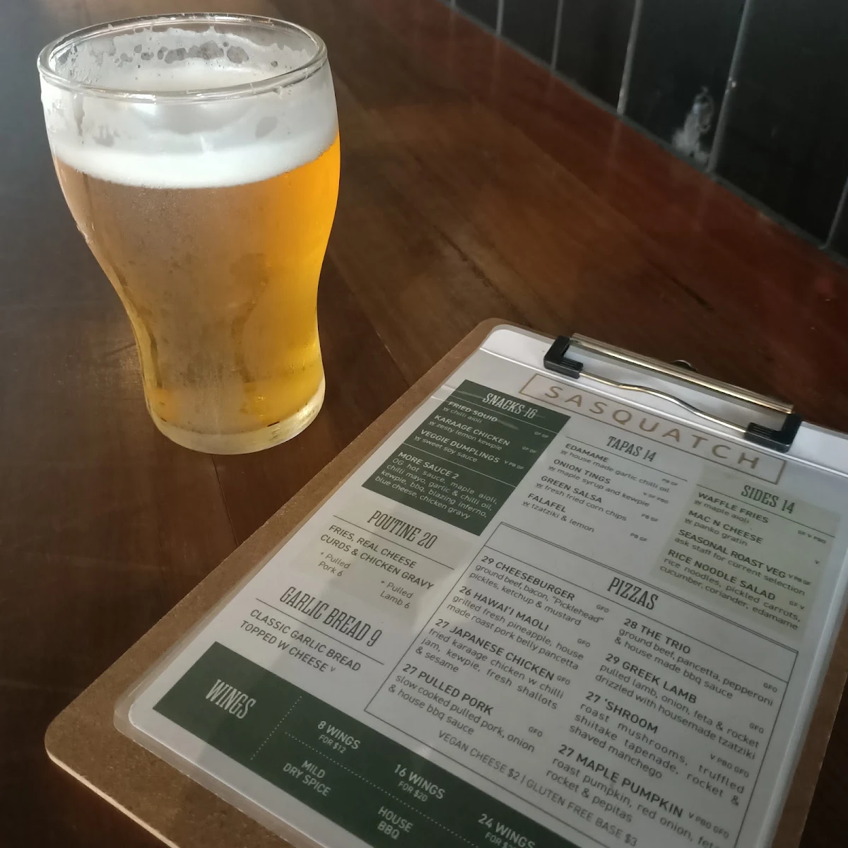 Menu, SASQUATCH BAR