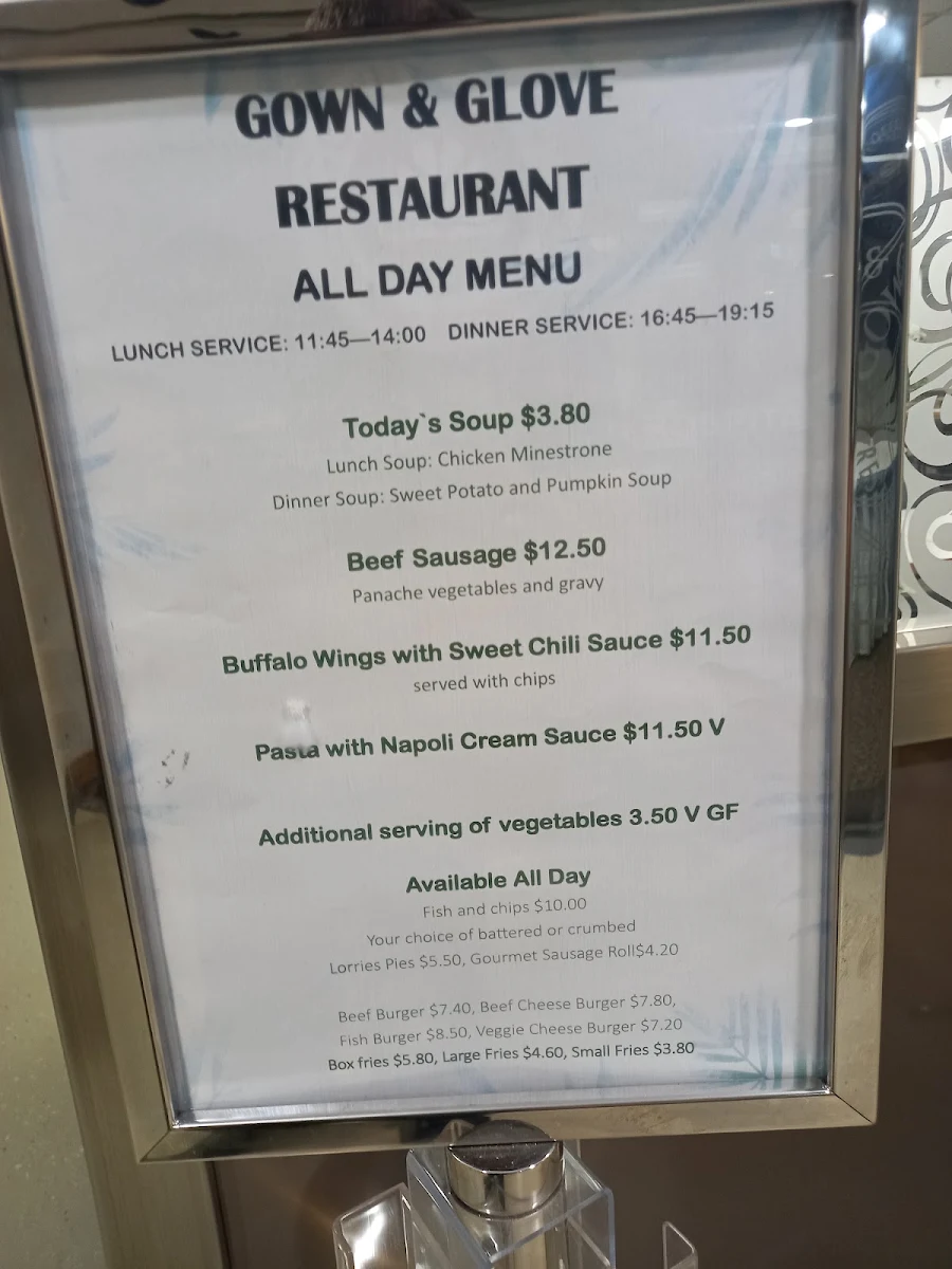 Menu, Gown & Glove Restaurant