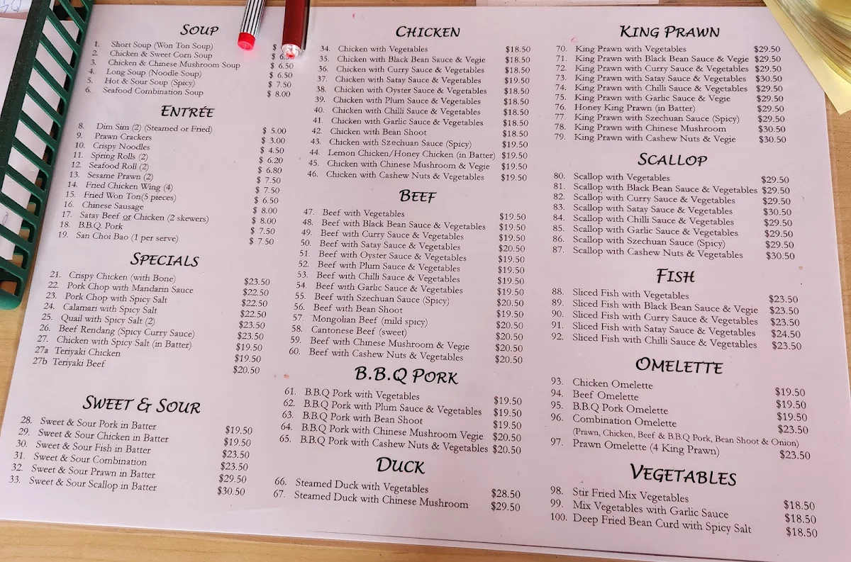 Menu, Chen Yuen