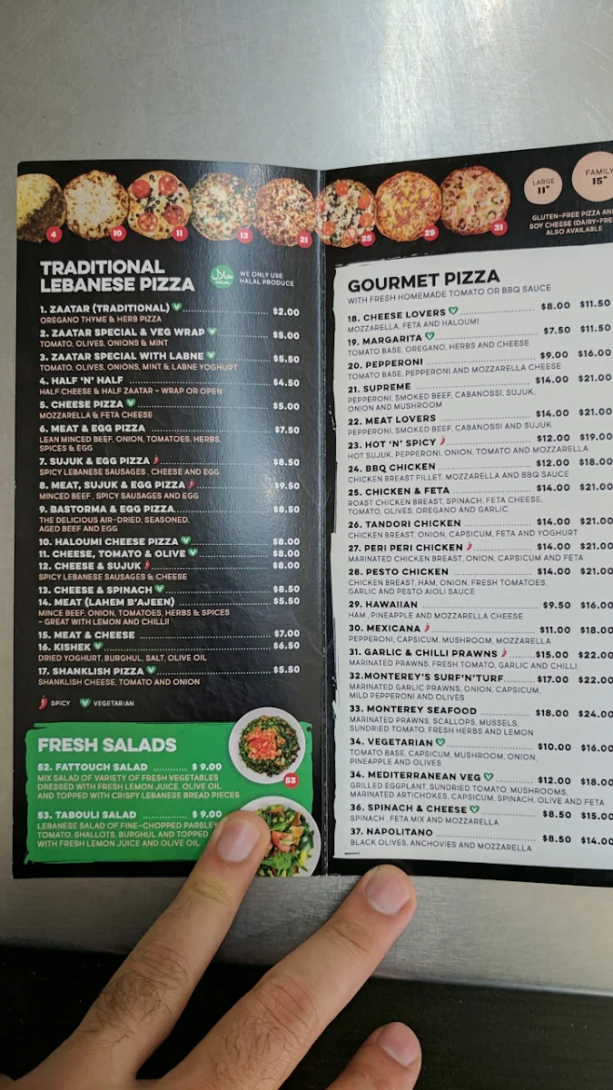 Menu, Monterey Pizza Cafe