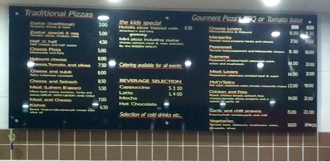 Menu, Monterey Pizza Cafe