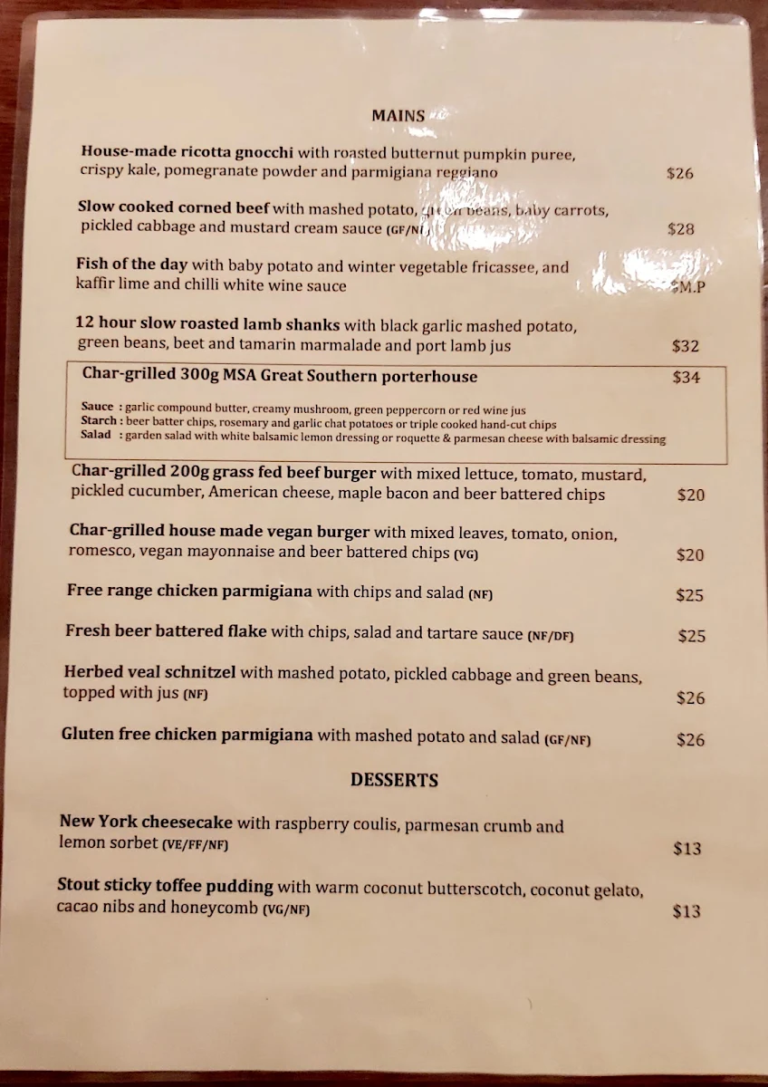 Menu, Spread Eagle Hotel