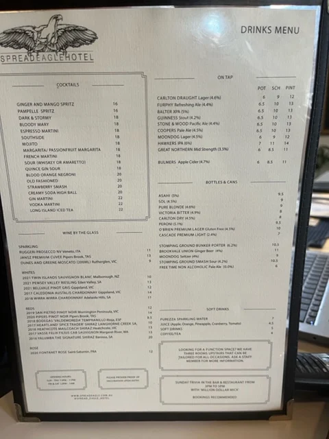 Menu, Spread Eagle Hotel