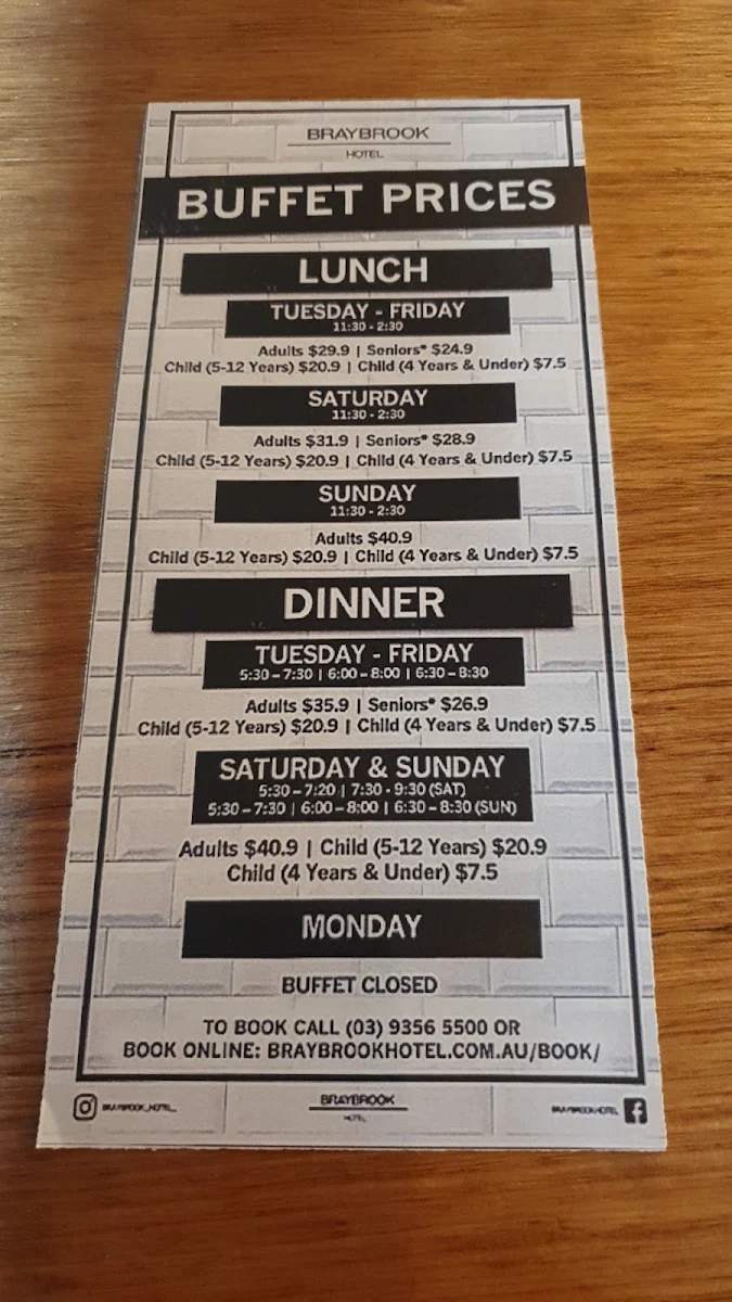 Menu, Braybrook Hotel