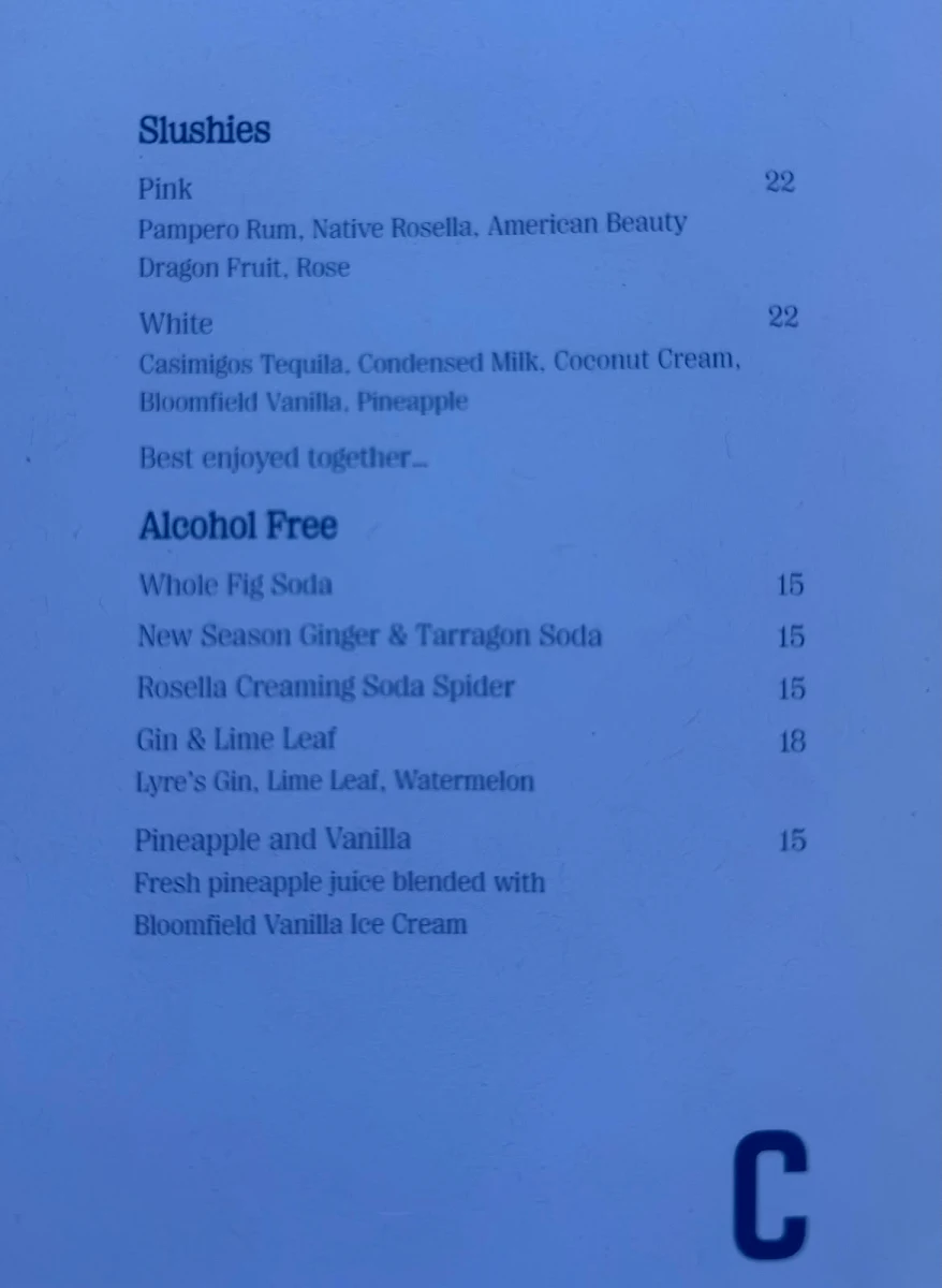 Menu, Catseye Pool Club