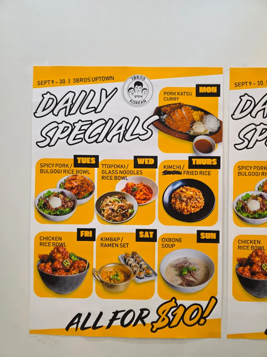 Menu, 3 Bros Korean bistro ( Up Town)