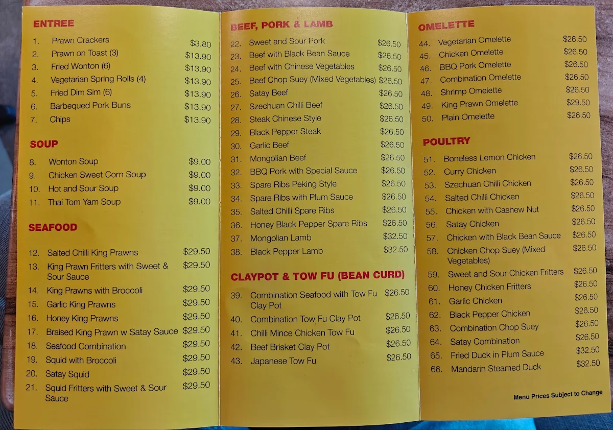 Menu, Karratha Asian Kitchen