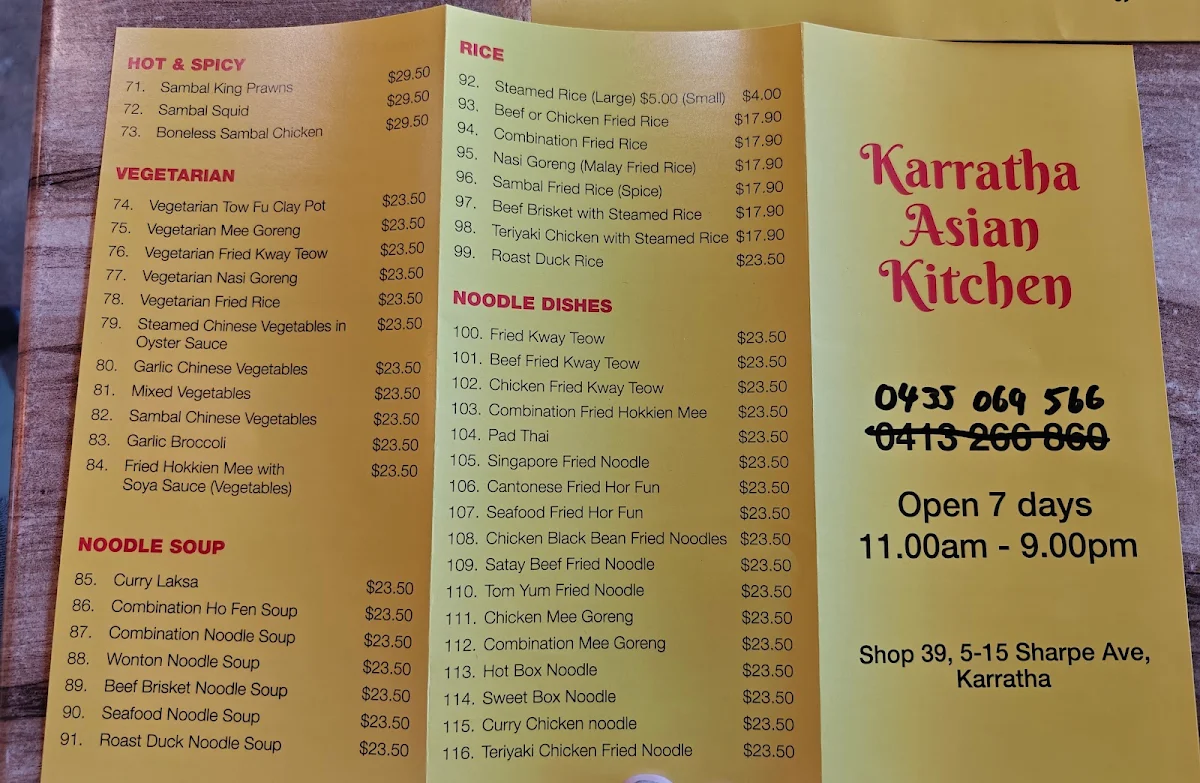 Menu, Karratha Asian Kitchen