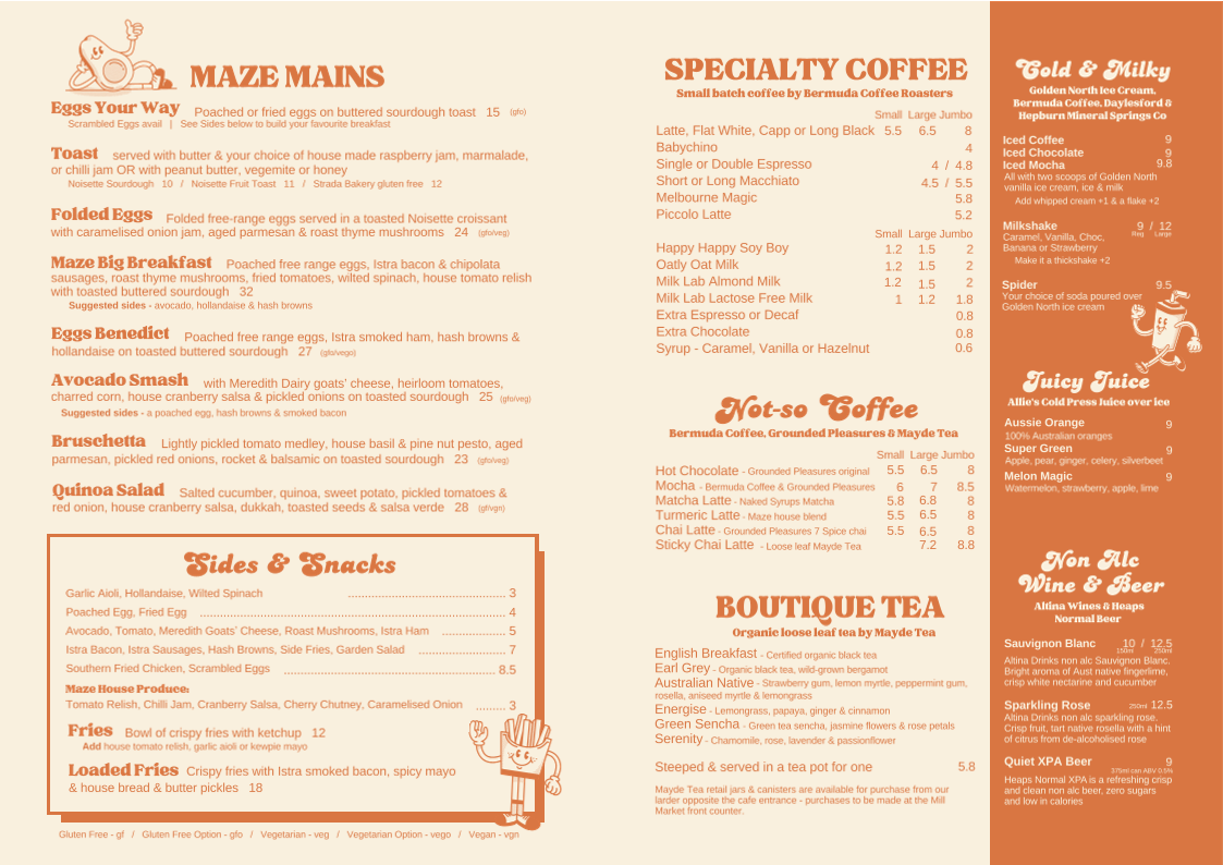 Menu, Maze Cafe & Larder