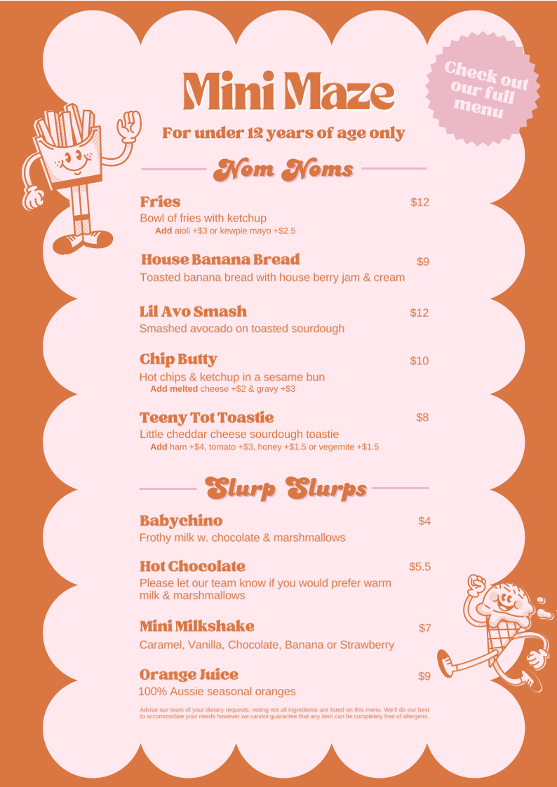 Menu, Maze Cafe & Larder