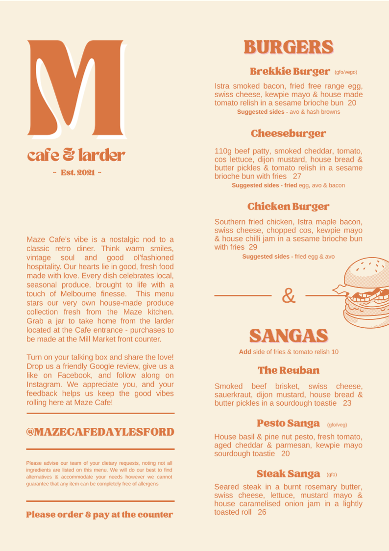 Menu, Maze Cafe & Larder
