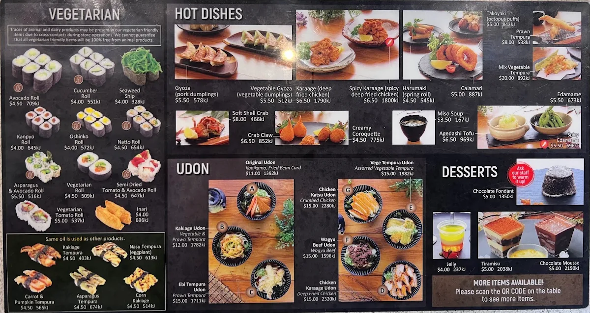 Menu, Sushi Train Bondi Junction