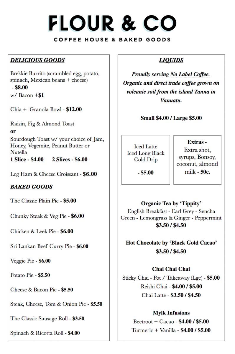 Menu, Flour & Co.