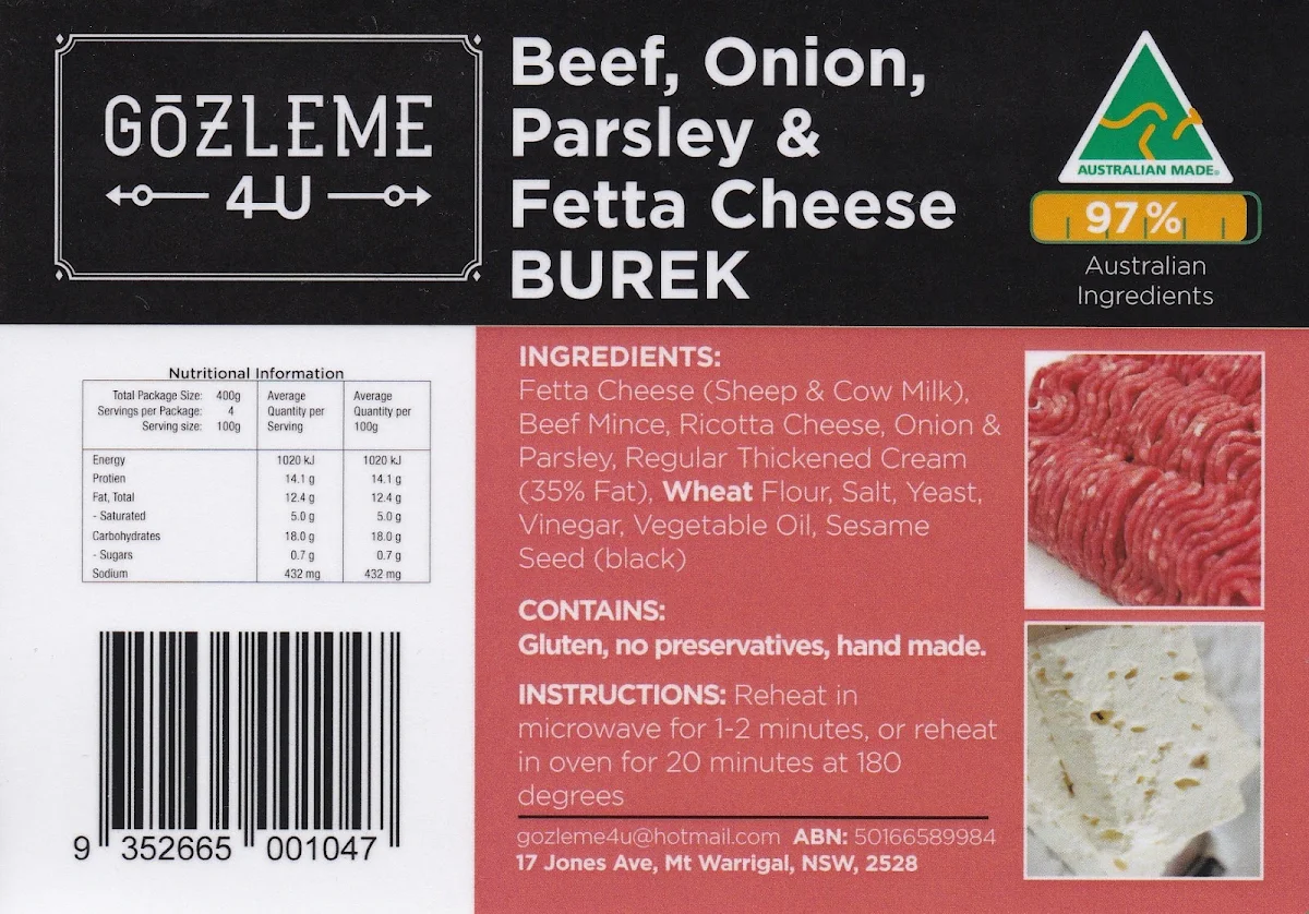 Menu, Gozleme 4U & Burek Shop