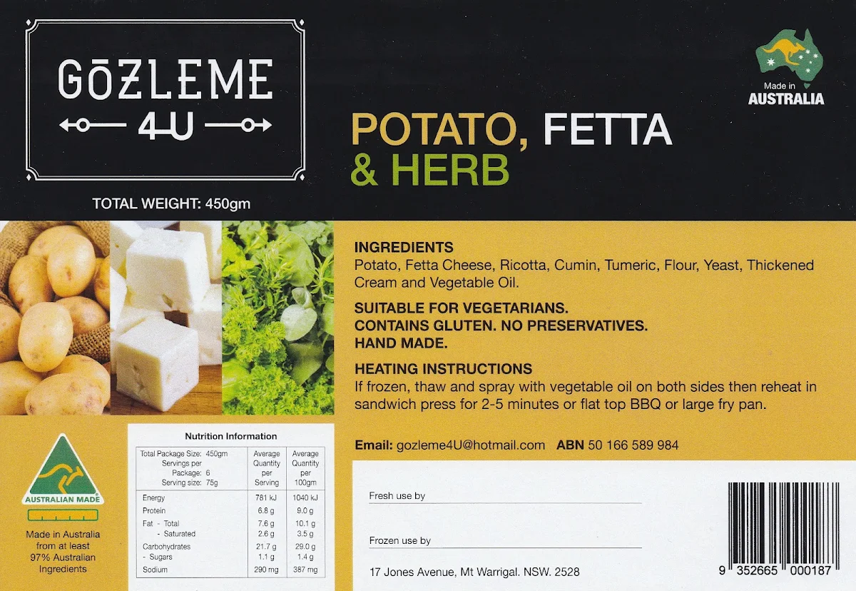 Menu, Gozleme 4U & Burek Shop