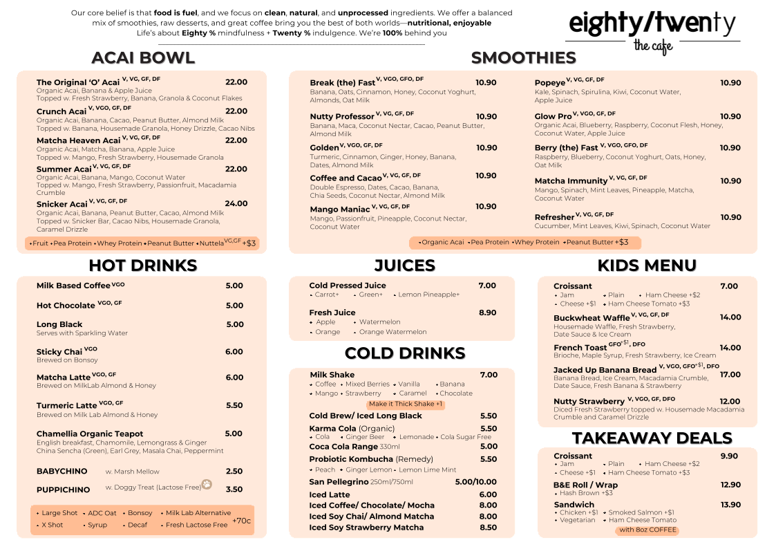 Menu, EightyTwenty Canberra | Braddon Cafe