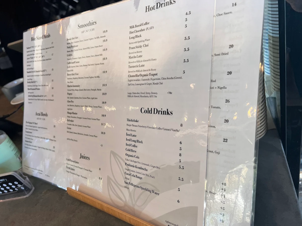 Menu, EightyTwenty Canberra | Braddon Cafe